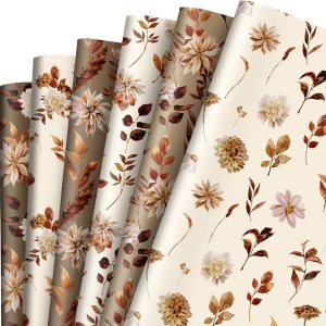 AnyDesign 12 hojas de papel de regalo de otoño con hojas florales de otoño, papel de regalo plegado a granel, papel de arte vintage plano para AnyDesign 12 hojas de papel de regalo de otoño con hojas florales de otoño, papel de regalo plegado a granel, papel de arte vintage plano para