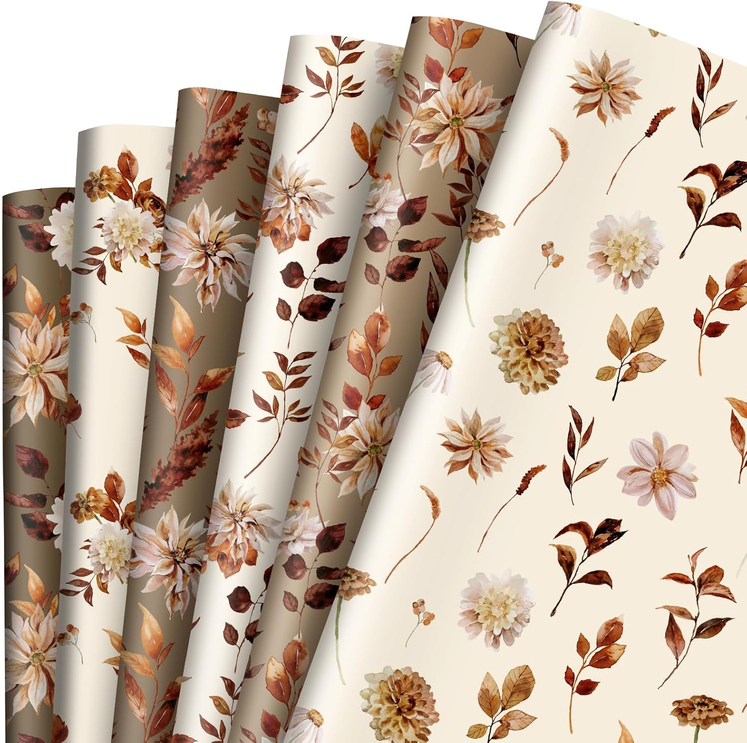 AnyDesign 12 hojas de papel de regalo de otoño con hojas florales de otoño, papel de regalo plegado a granel, papel de arte vintage plano para