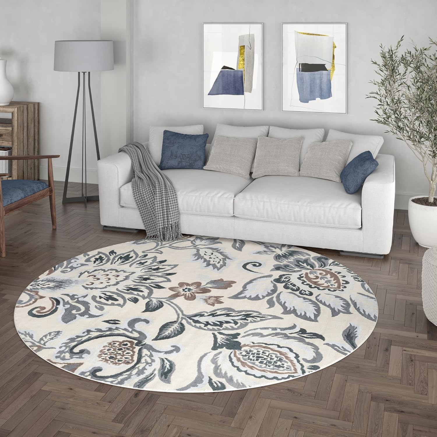Alfombra redonda moderna de 5.9 ft, alfombra de área interior, para sala de estar, comedor, dormitorio, cocina, entrada, contemporánea, alfombras