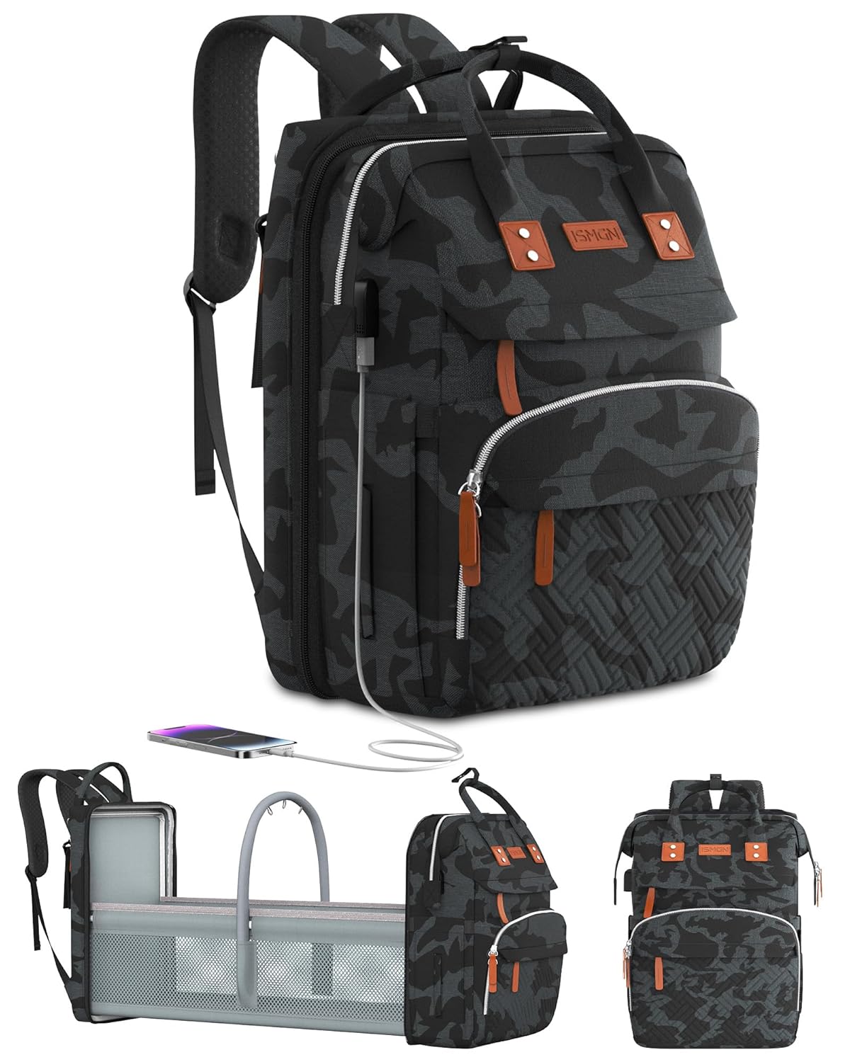 ISMGN Mochila para pañales, Bolsa de pañales grande, Bolsa de pañales multifuncional, Camo