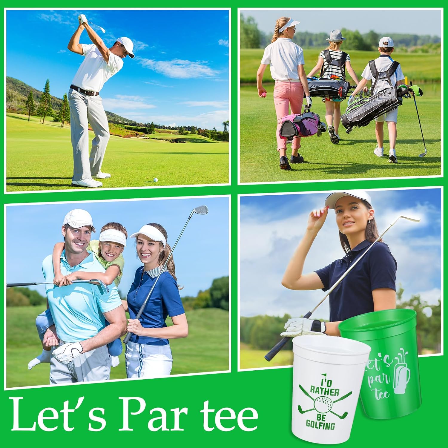Norme 24 vasos de plástico reutilizables para fiestas de golf, diseño de carrito de pelota de golf de 16 onzas, regalos de suministros, decoraciones