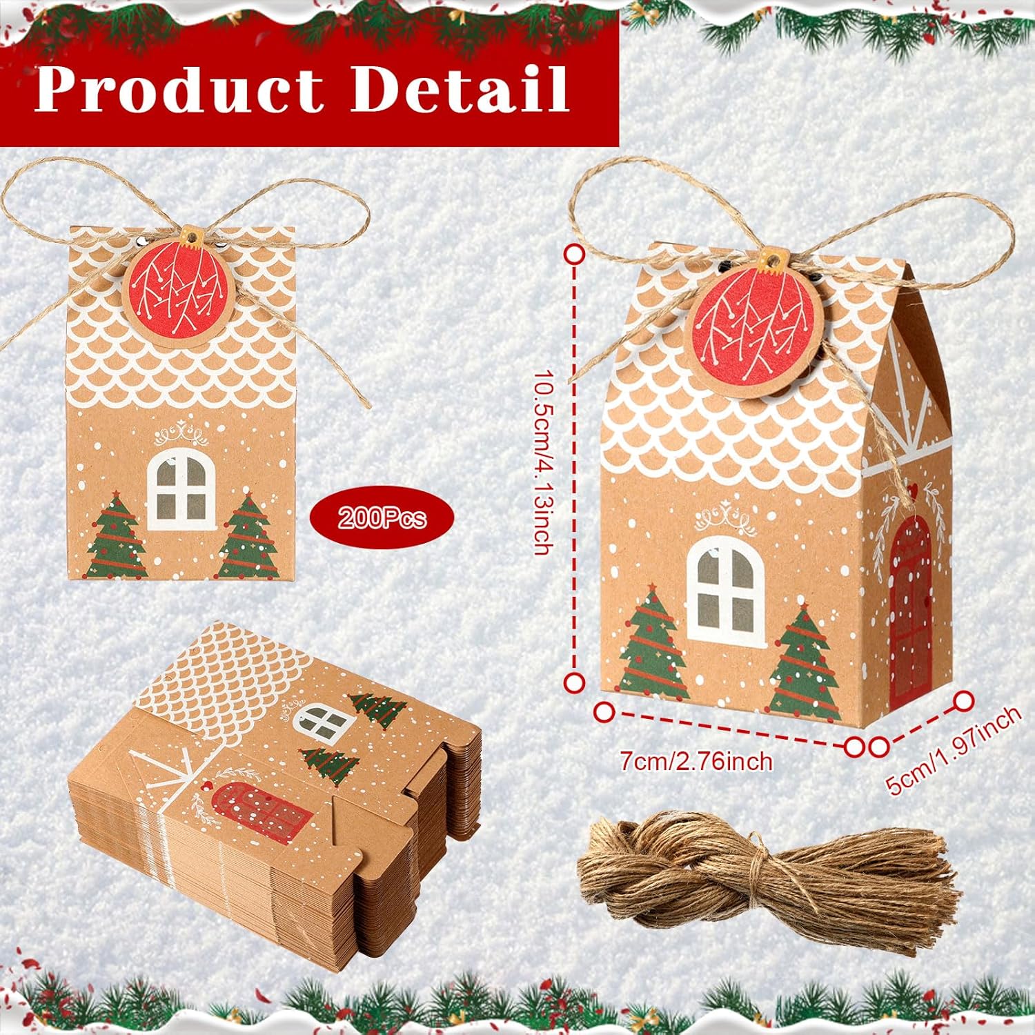 Qeeenar 200 bolsas de regalo de papel kraft de Navidad, 6 estilos, bolsas de dulces de Navidad, cajas de dulces de Navidad para galletas, regalos de