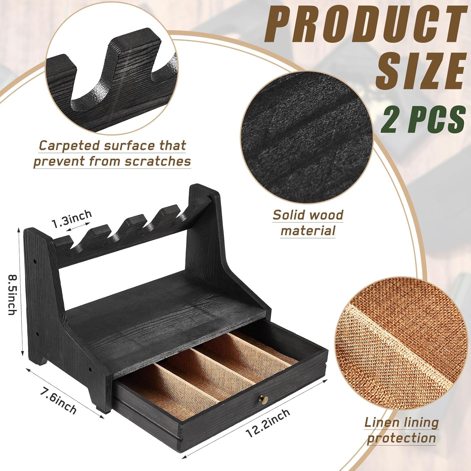 Pinkunn Paquete de 2 soportes para pistolas para almacenamiento de armas, de madera maciza, soporte para pistolas de madera real, soporte de