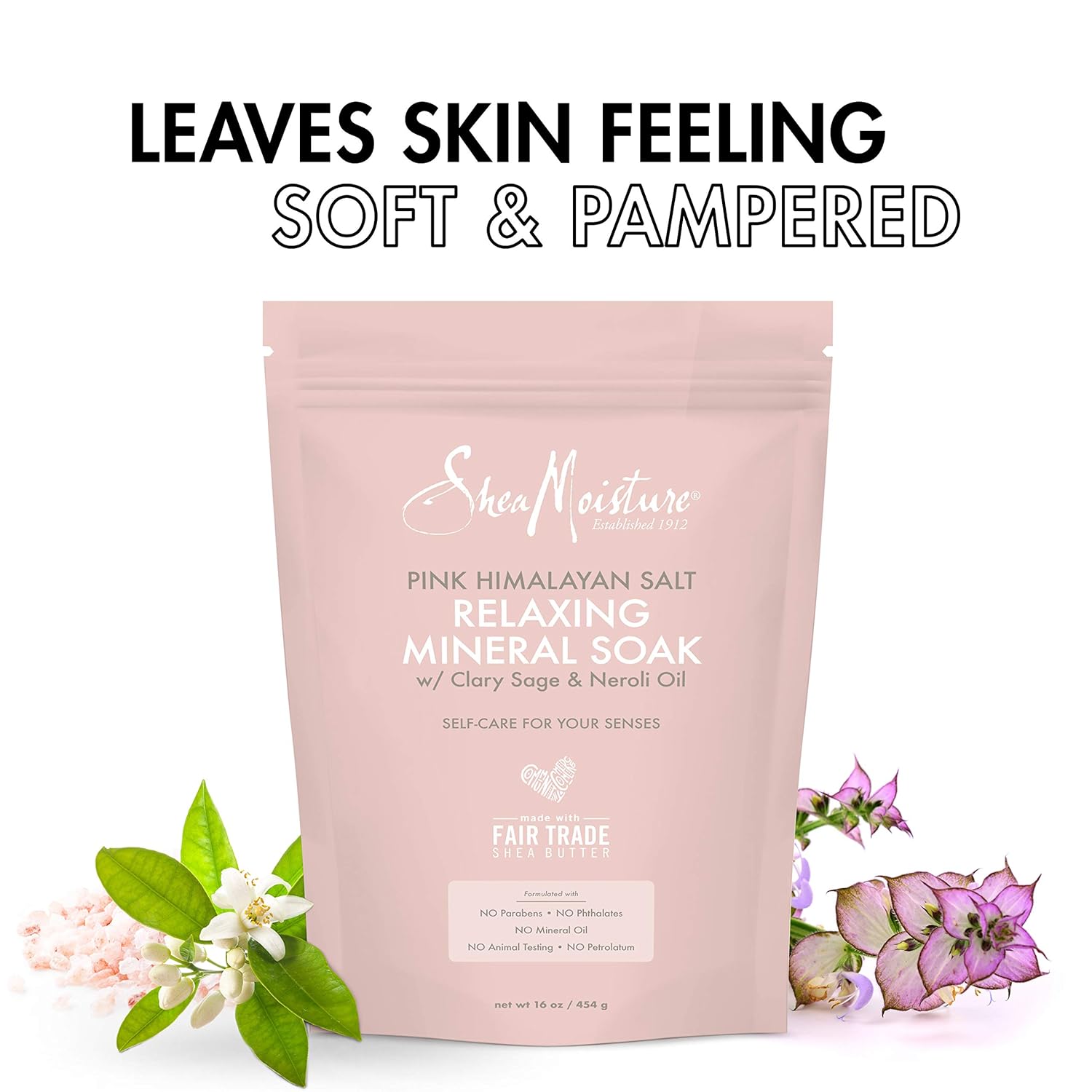 SheaMoisture Sales de baño minerales relajantes para todo tipo de piel, sal rosa del Himalaya, cuidado de la piel libre de crueldad, fabricado con