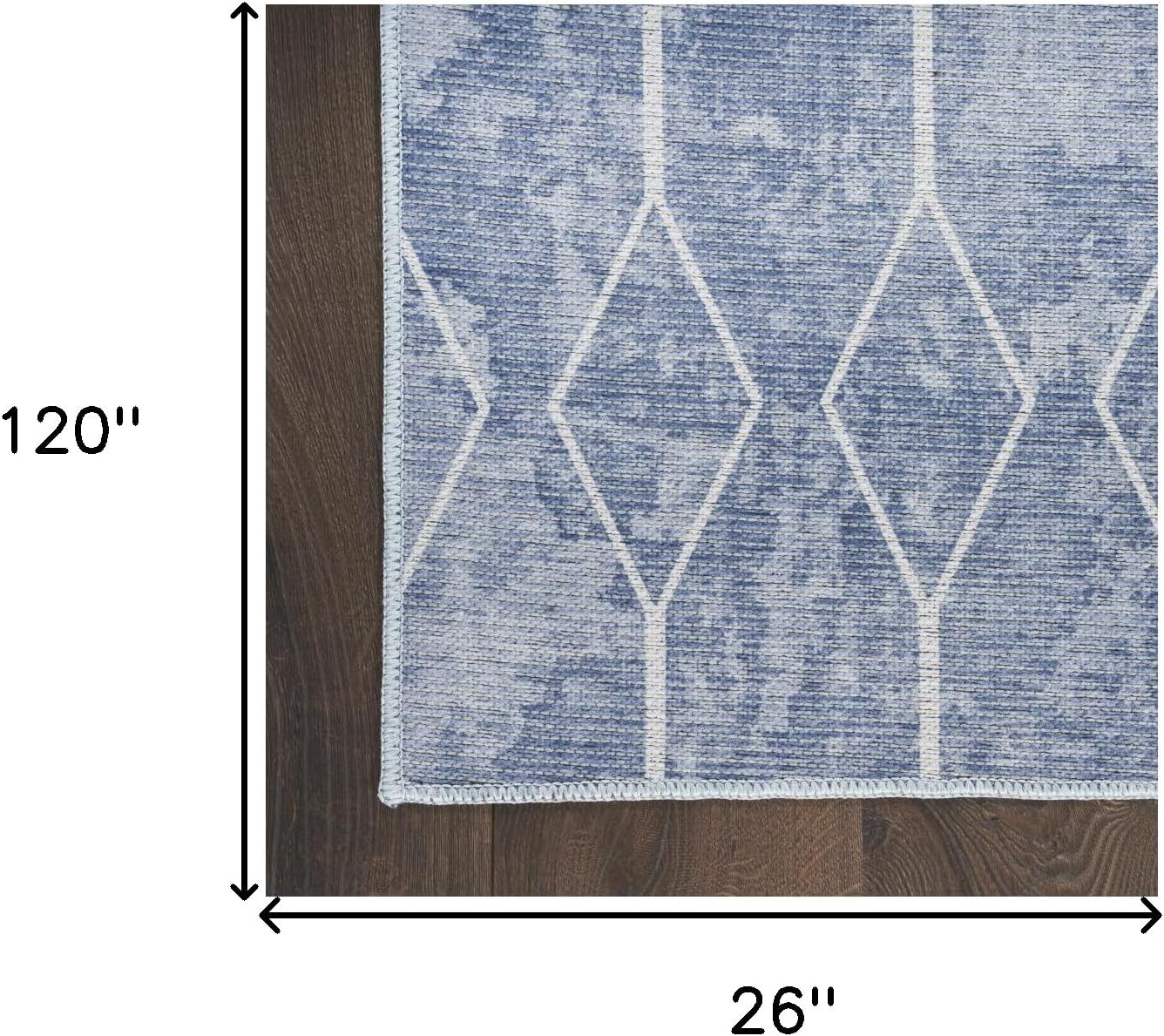 Alfombra lavable con telar eléctrico geométrico azul y blanco de 10 pies