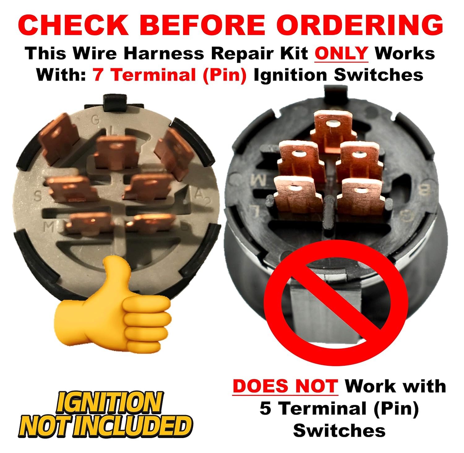 HD Switch Kit de reparación de conectores de terminales de 7 conectores de terminales para interruptor de encendido de arranque, sustituye a John