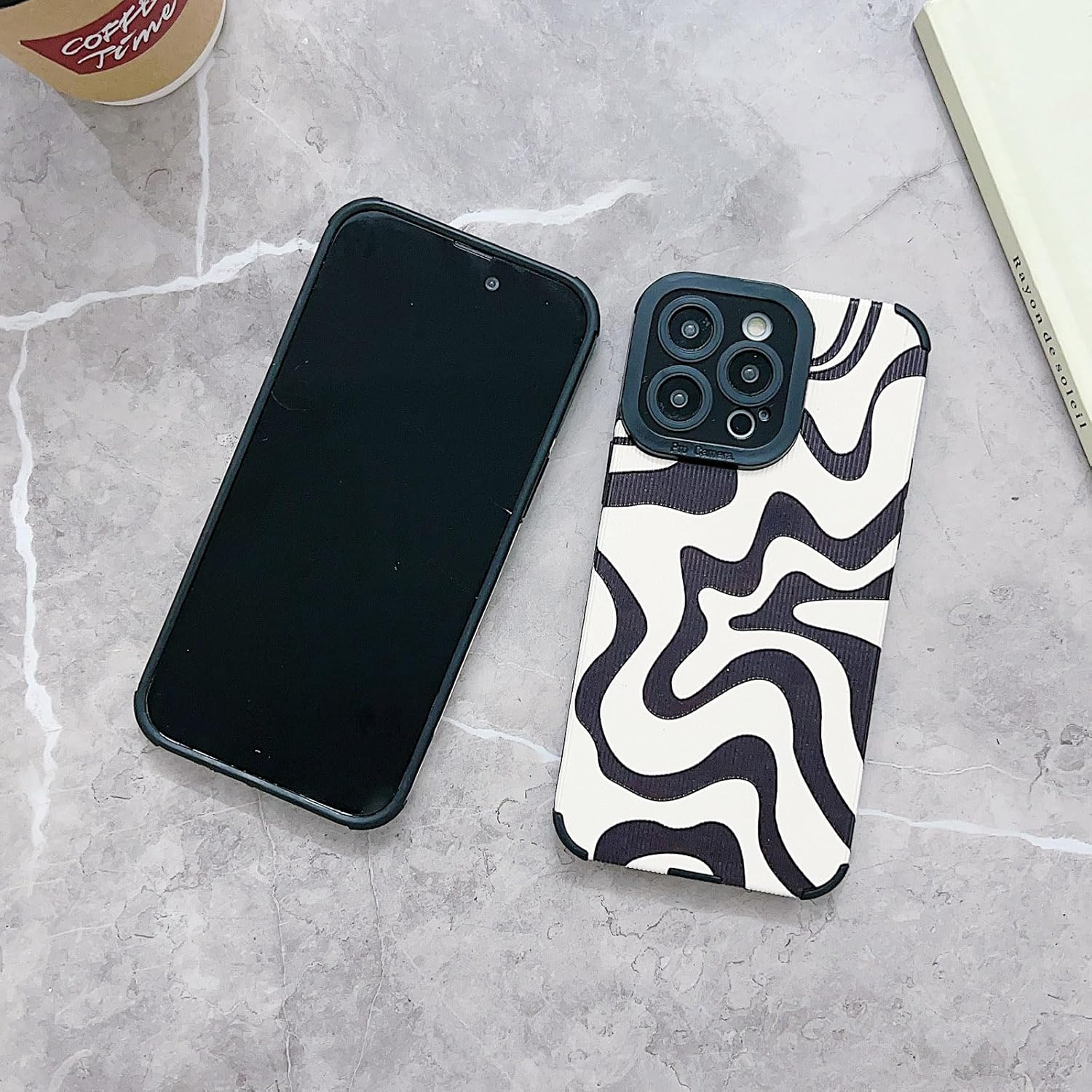 Funda diseñada para iPhone 13 Pro Max, piel sintética suave TPU y bonito arte ondulado pintado para mujeres y niñas, protector delgado a prueba de