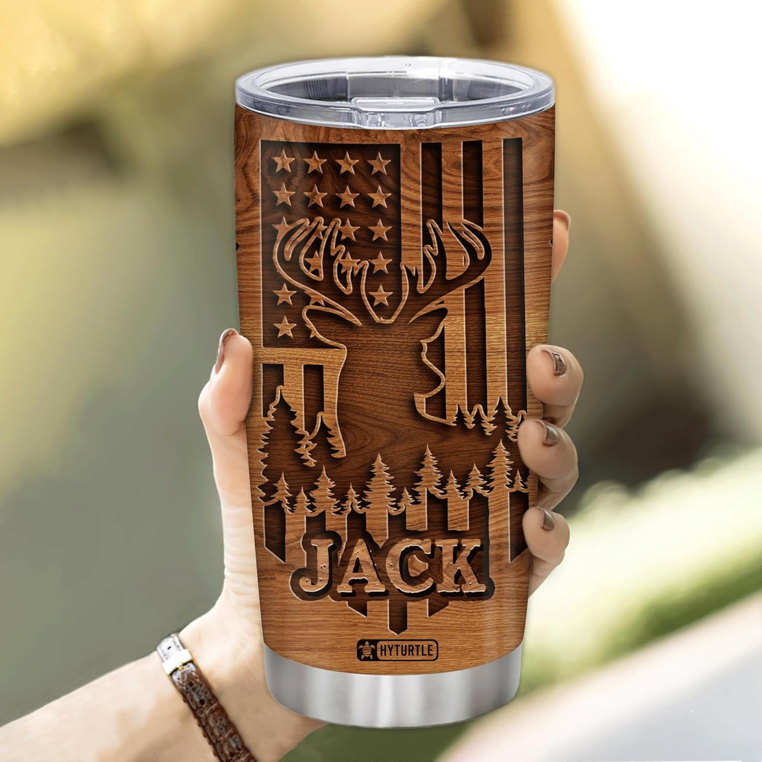 Hyturtle Regalos personalizados de caza para hombres, vaso de caza de ciervos, taza de café de viaje de 20 onzas, acero inoxidable, regalo del día
