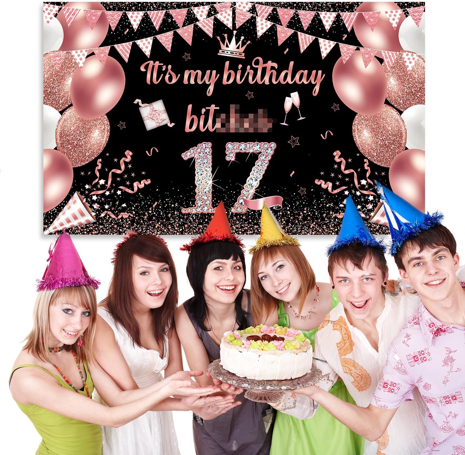 Fondo de pancarta con texto en inglés “It’s My Birthday”, fondo grande para decoración de fiesta de cumpleaños, divertido cartel de oro rosa para