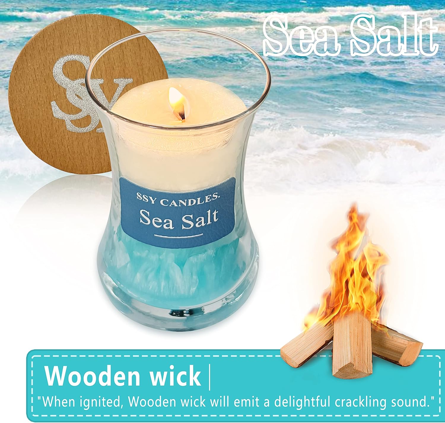 Velas de aromaterapia con aroma a sal marina para el hogar, vela de cera de soja natural y aceites esenciales, velas en tarro escente, regalos para
