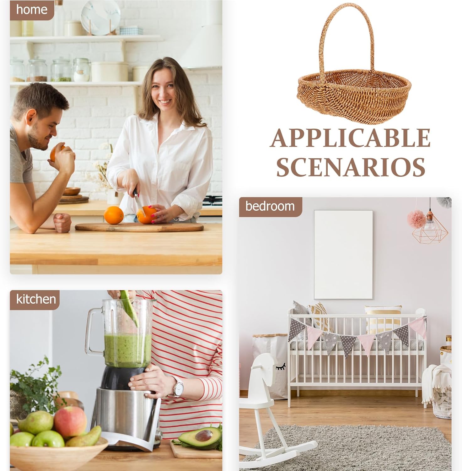 LIFKOME Cesta de picnic de ratán de plástico cesta de flores de Pascua con asa Cesta de almacenamiento tejida para decoración casera de boda 10.6 in