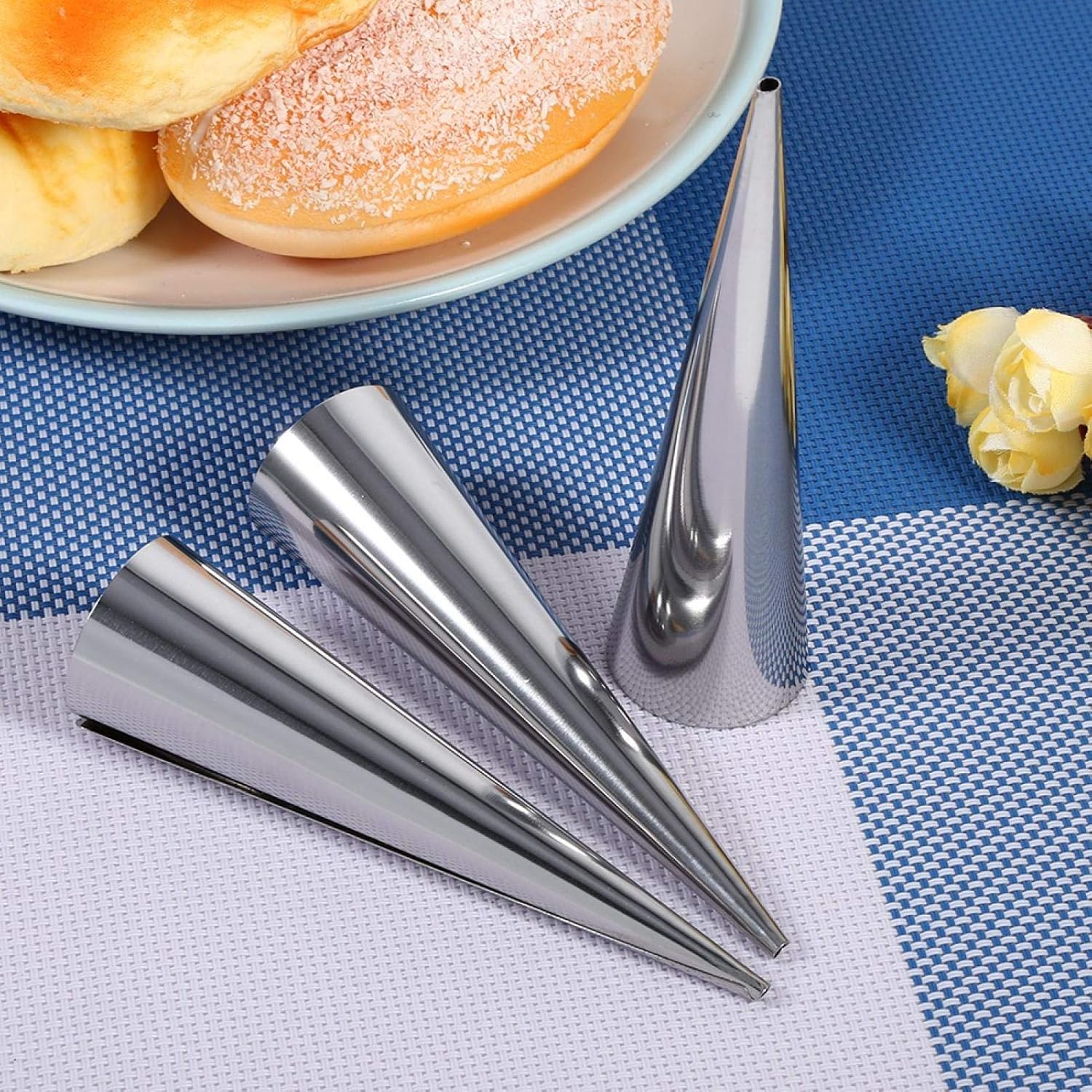 3 moldes de cuerno de crema, cono de acero inoxidable para hornear, tubos de canoli de postre antiadherentes para cocina casera (grande)