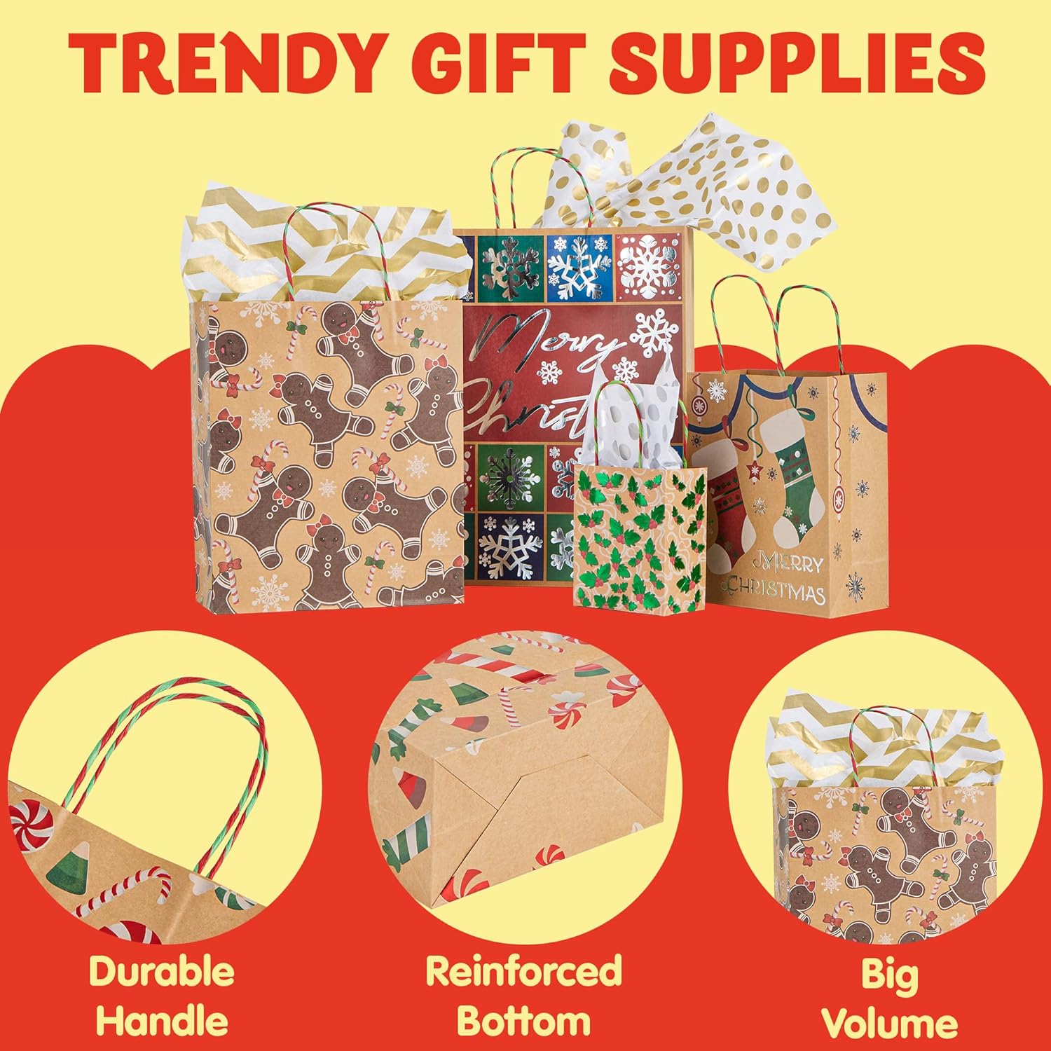 JOYIN 24 bolsas de regalo de papel de estraza de papel de estraza de Navidad de varios tamaños con asas de cordel para decoración de regalo de