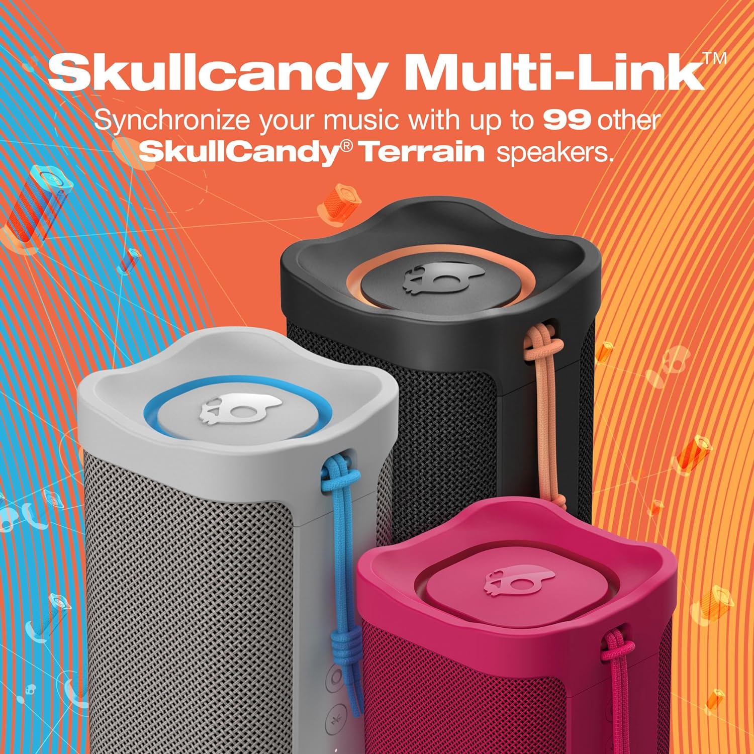 Terrain XL Altavoz Bluetooth inalámbrico – IPX7 impermeable altavoz portátil, batería de 18 horas, muñequera de nailon, verdadero estéreo inalámbrico