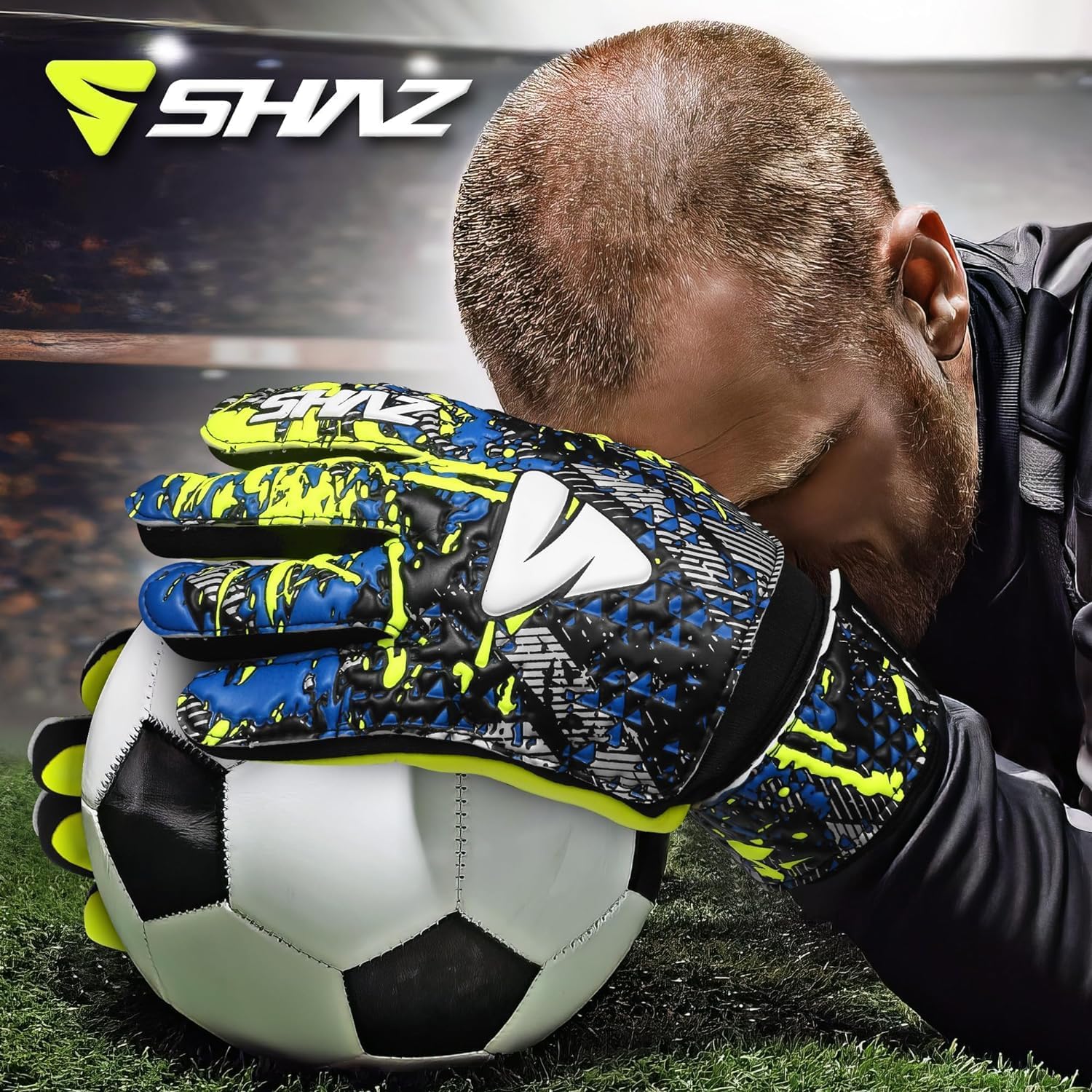Shaz Guantes de portero de fútbol para niños y jóvenes, guantes de portero de fútbol Funky antideslizantes de 0.157 in con palma de látex con agarre