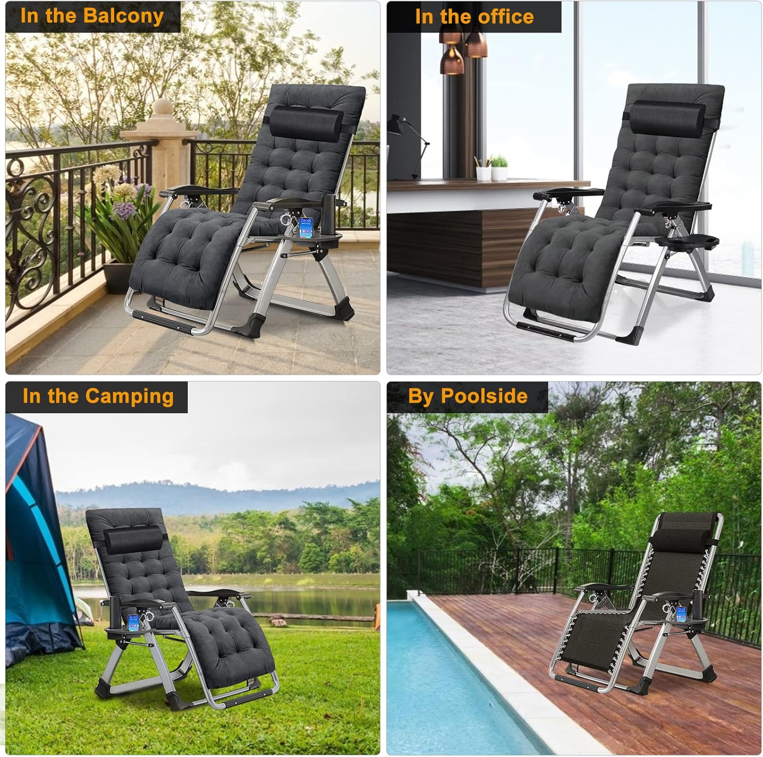 MOPHOTO Silla Zero Gravity, silla de descanso acolchada para exteriores con mesa auxiliar, silla reclinable de gravedad cero, silla reclinable para
