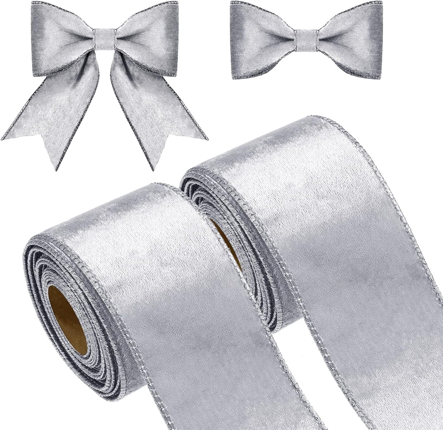 2 rollos de cinta de terciopelo de Navidad de 2.5 pulgadas, 10 yardas, de una sola cara, de terciopelo liso de Navidad para envolver regalos,