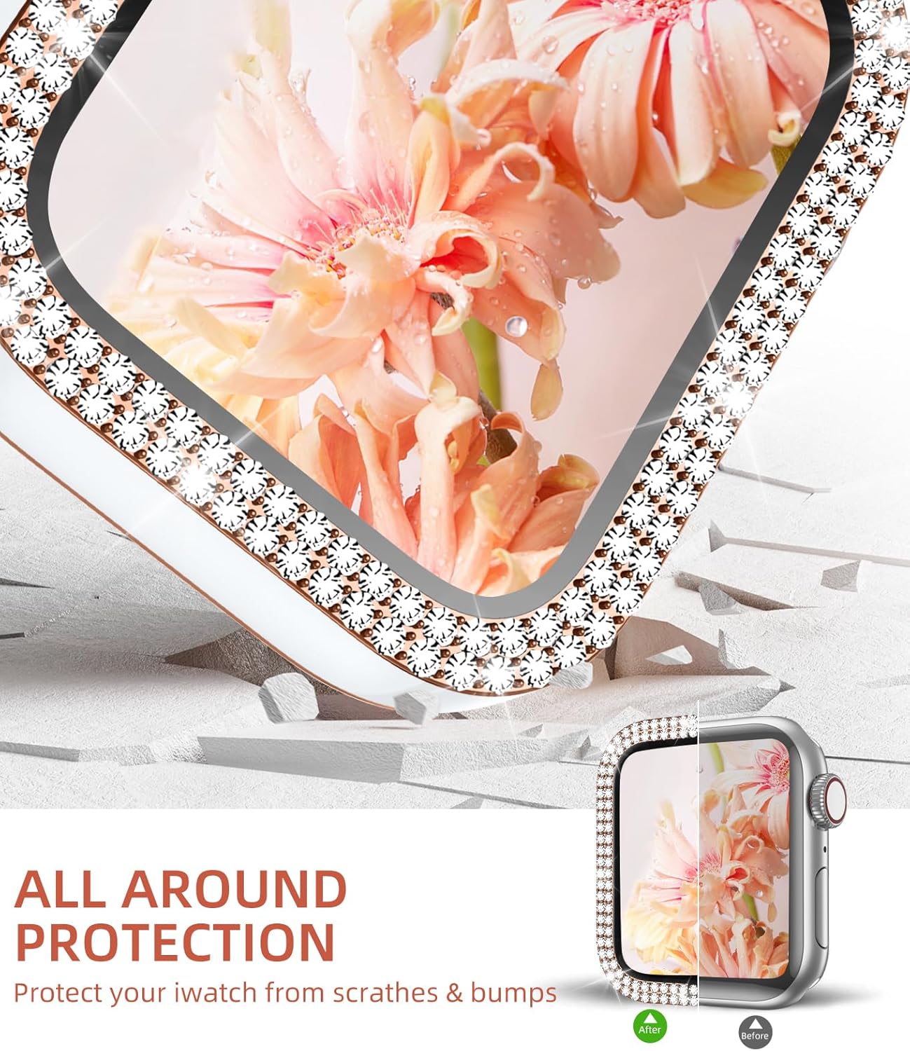 Charlam Funda brillante para Apple Watch de 1.575 pulgadas, 1.496 pulgadas, 1.614 pulgadas, 1.732 pulgadas, 1.772 pulgadas, iWatch SE Series 8, 7,