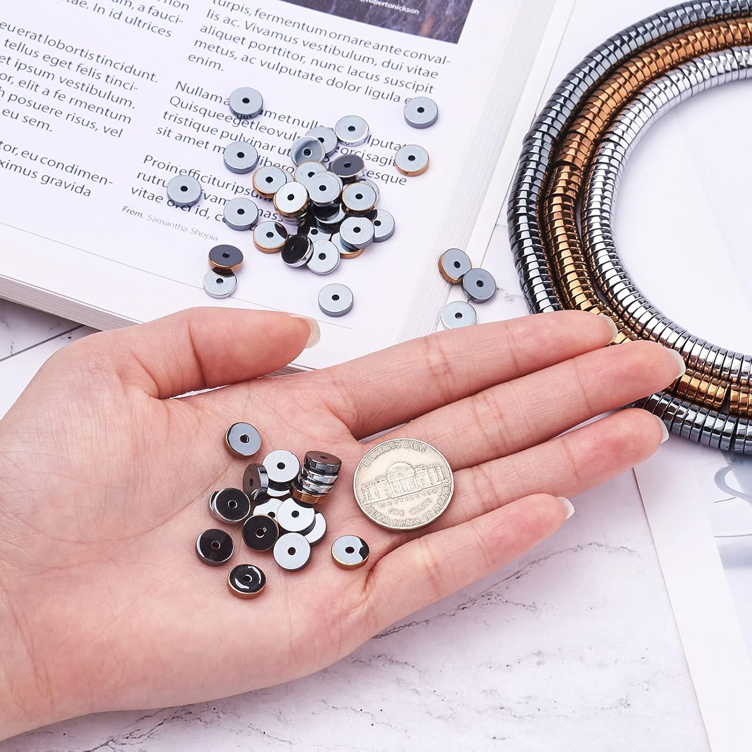 Pandahall – 570 cuentas electrochapadas Heishi disco, no magnéticas, 0.315 x 0.079in, planas, redondas, sintéticas, hematitas, para hacer joyas