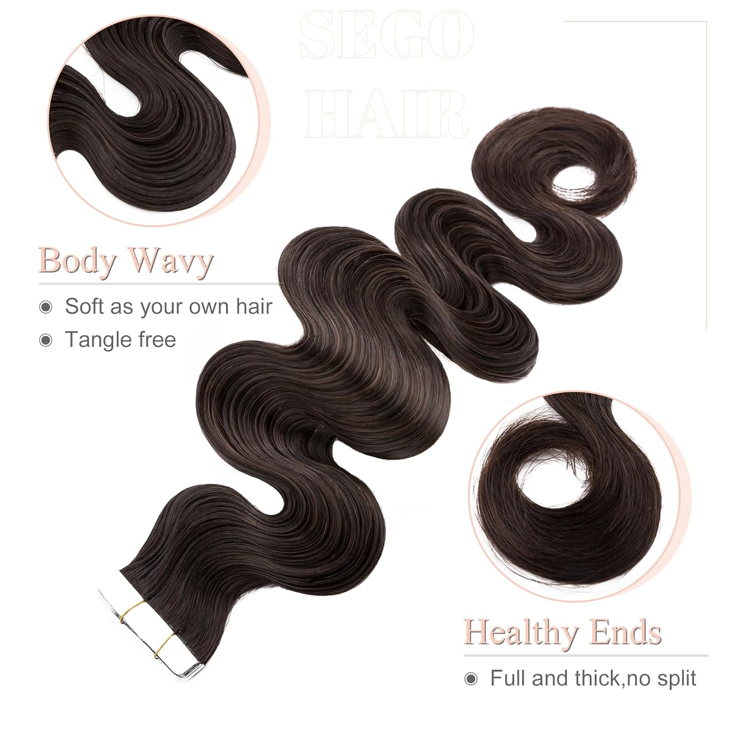 Extensiones de cabello Sego, cabello humano estilo remy, con cinta adhesiva, lacio, cinta adhesiva de entramado tipo piel, sin costuras, invisible y
