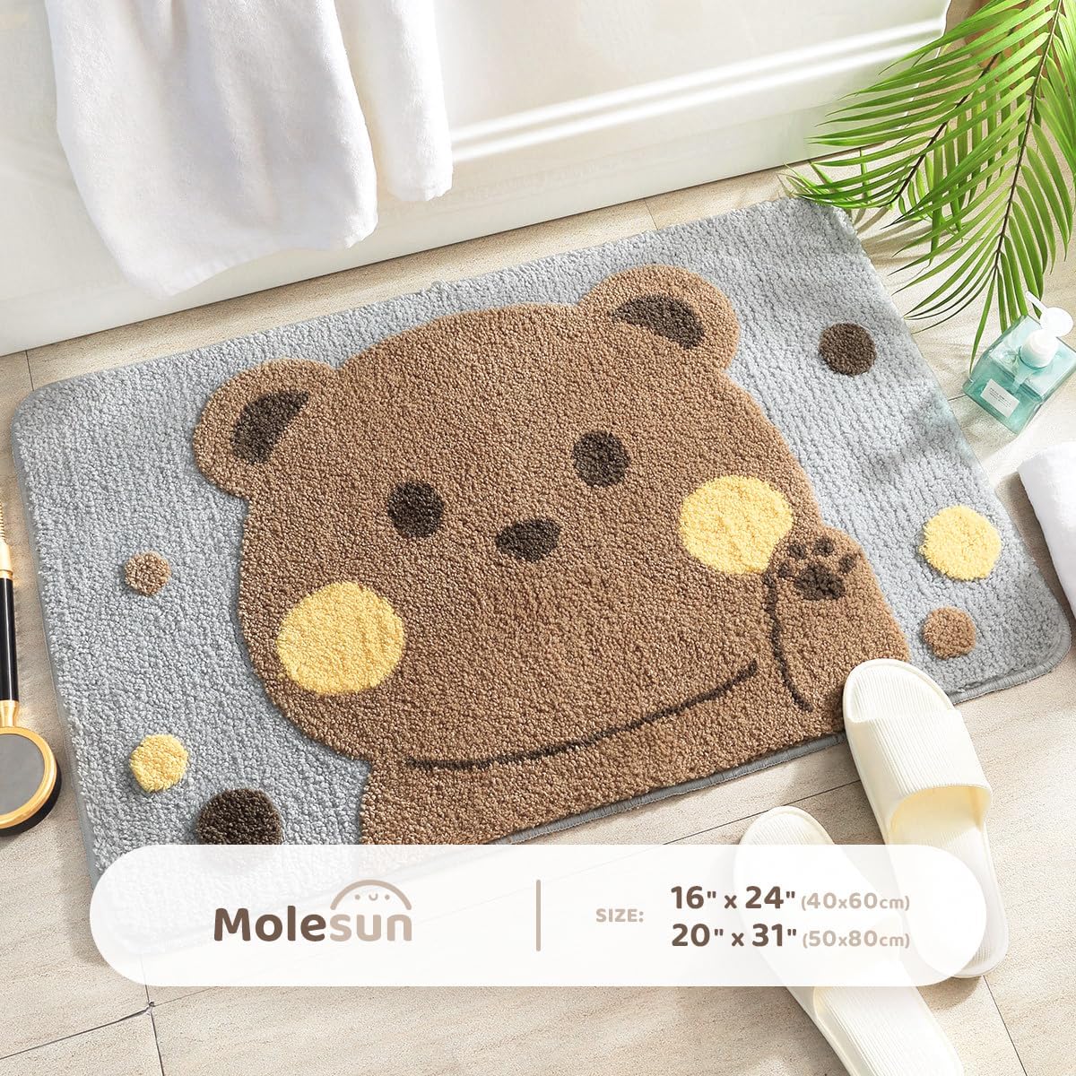 Molesun Lindo tapete de baño de oso, tapete de ducha suave de microfibra de felpa, divertido tapete de baño grueso y esponjoso, absorbente de agua,