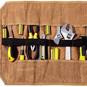 Rollo de herramientas de lona encerada resistente, resistente e impermeable (caqui) Rollo de herramientas de lona encerada resistente, resistente e impermeable (caqui)