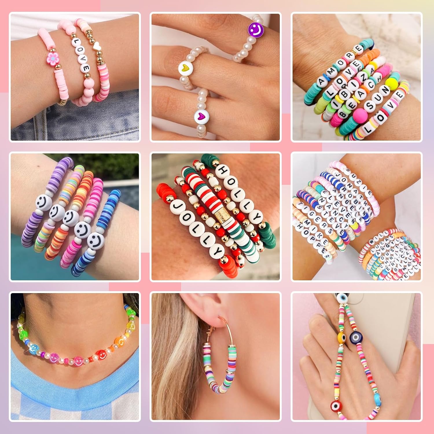 Gionlion Kit completo de fabricación de pulseras de la amistad, 72 colores de cuentas de arcilla preppy A-Z, cuentas de números y dijes, kit