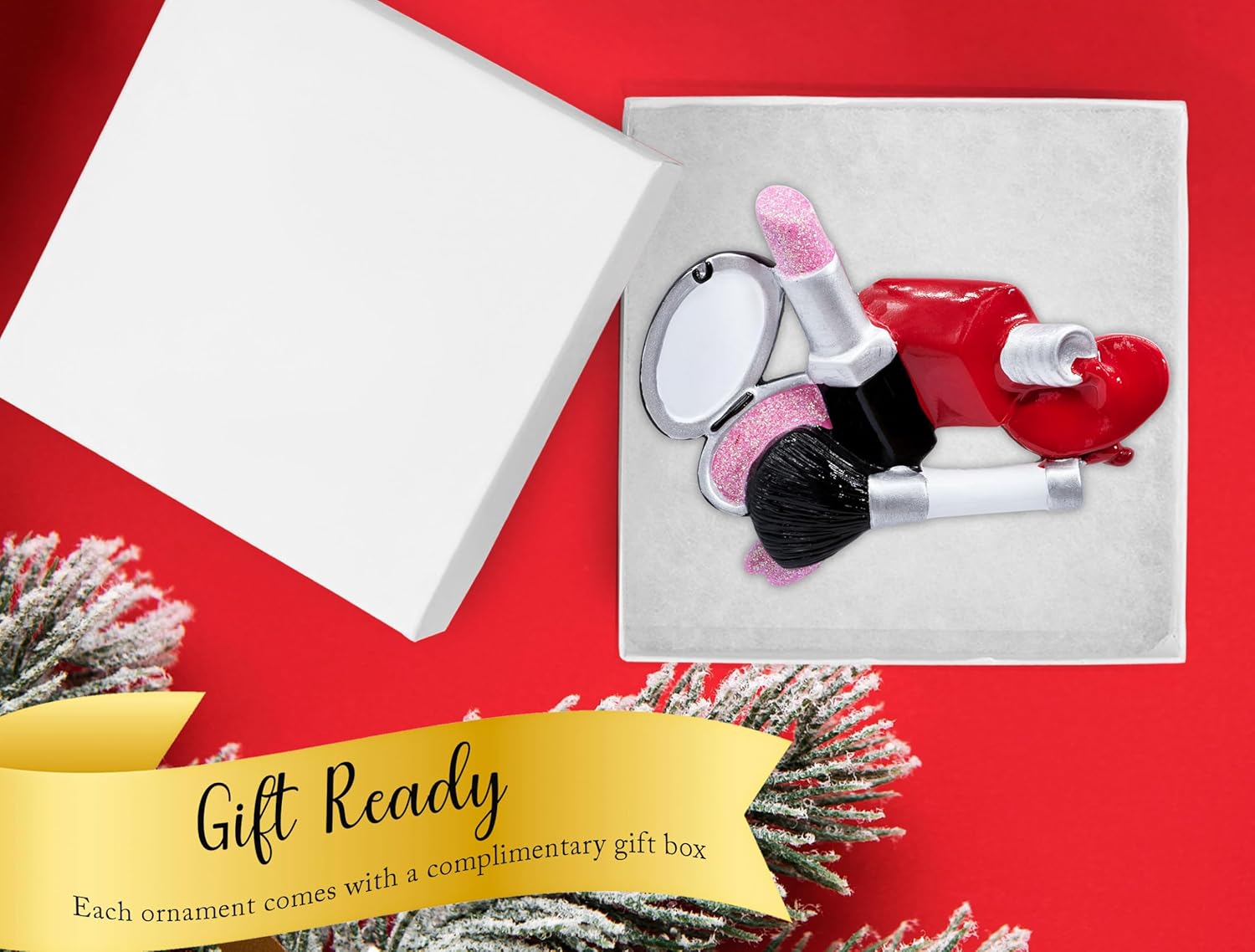 UniqXmas Herramientas de maquillaje personalizadas, adorno de Navidad 2023  Cosméticos de belleza elegantes para niñas, pincel de esmalte de uñas de