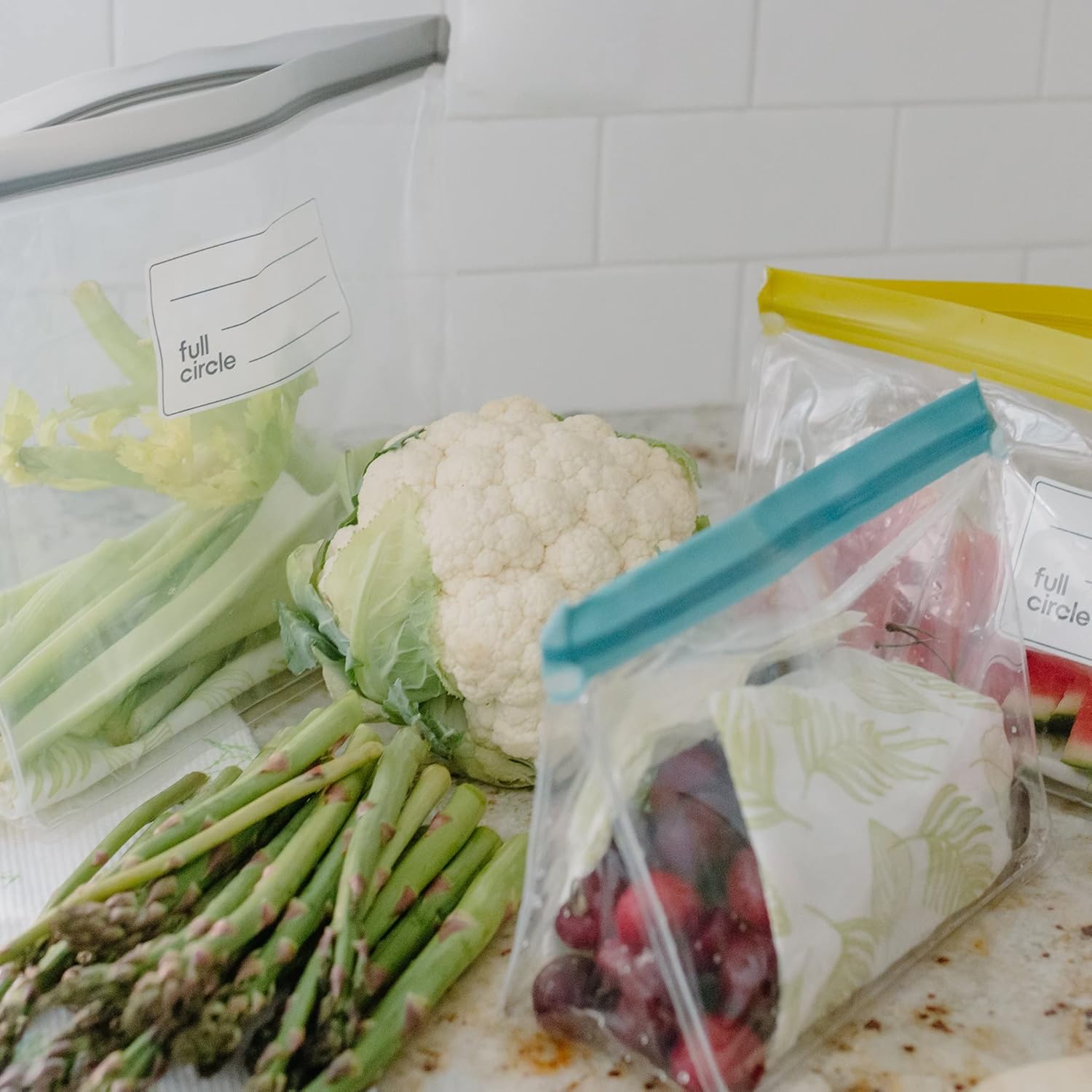 Full Circle Ziptuck – Bolsa de almacenamiento grande reutilizable para productos, segura para alimentos, bolsa de almacenamiento de alimentos sin