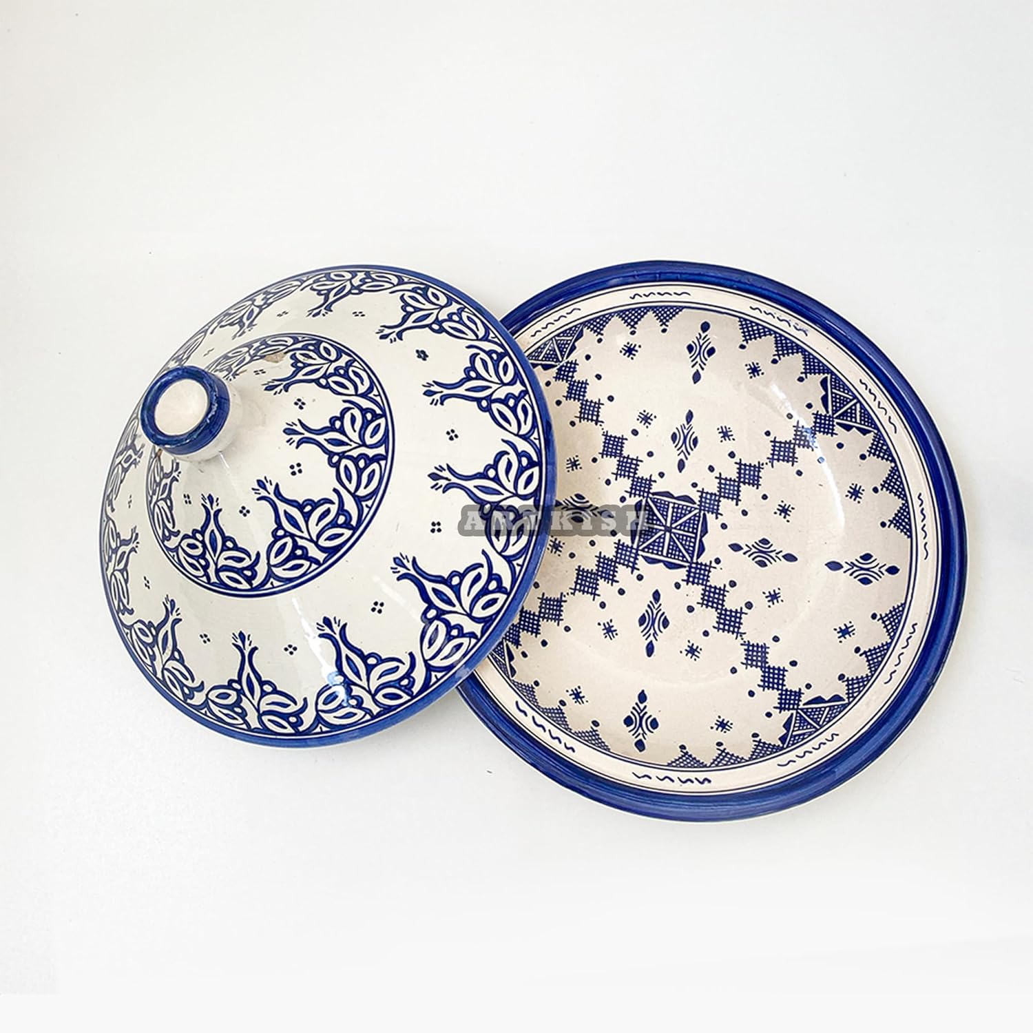 Artisanal Moroccan Ceramic Tagine Cooking Pot – Hand Painted Glazed Clay Cookware for Slow Cooking – Tajin Clay Pot for Cooking and Serving –