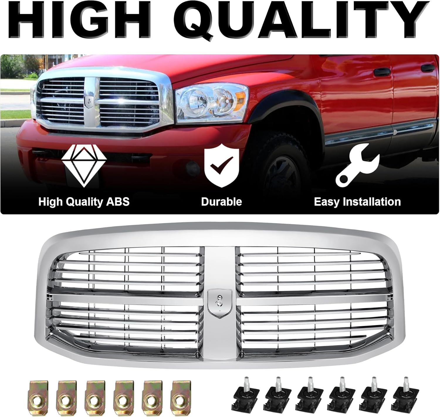 Rejilla para Dodge Ram 150025003500 2006 2007 2008 2009 Dodge Ram 150025003500 Dodge Ram (cromado)