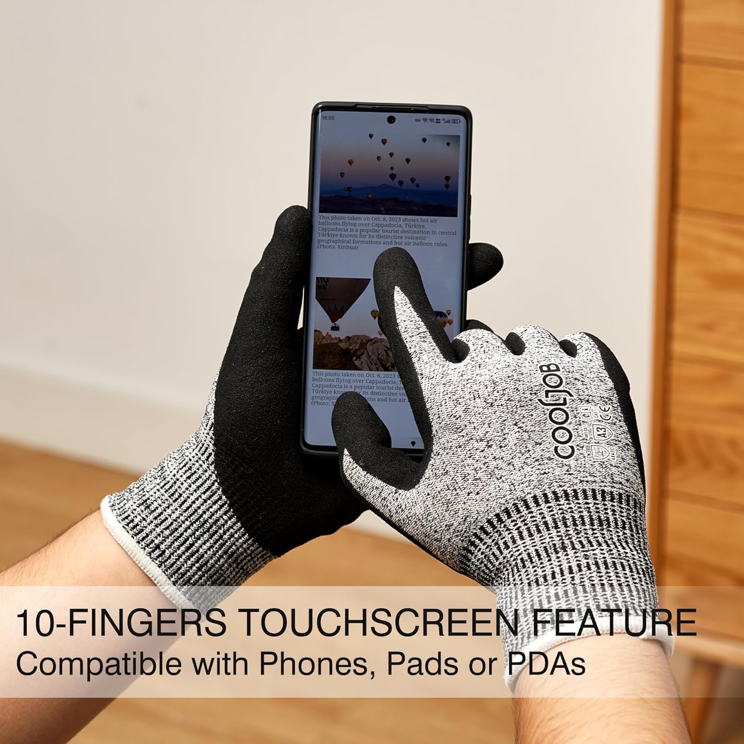 COOLJOB A3 – Guantes de pesca resistentes a los cortes para hombres y mujeres, guantes de trabajo de seguridad para pantalla táctil con agarre de