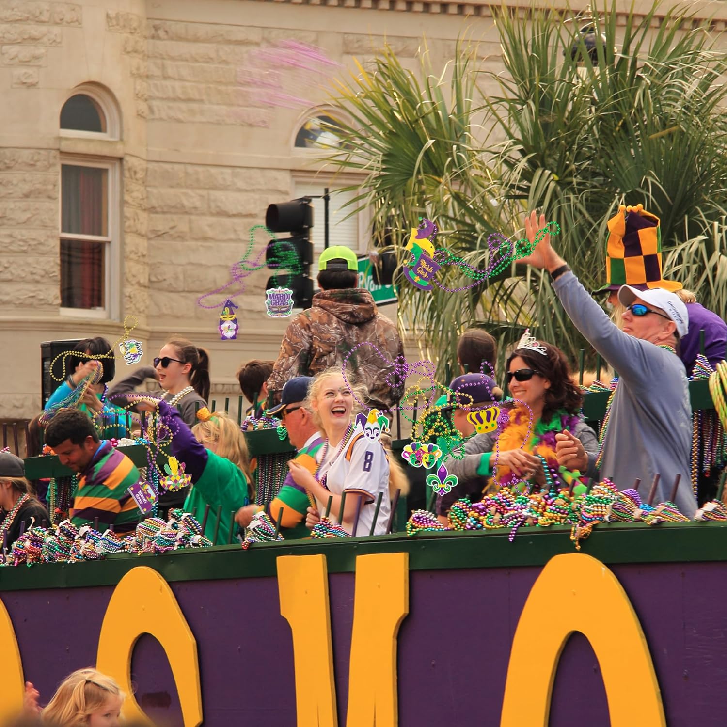 48 piezas de cuentas de Mardi Gras, collar de cuentas de Mardi Gras con colgante, 12 tipos de elementos, accesorios de oro verde, morado, dorado,