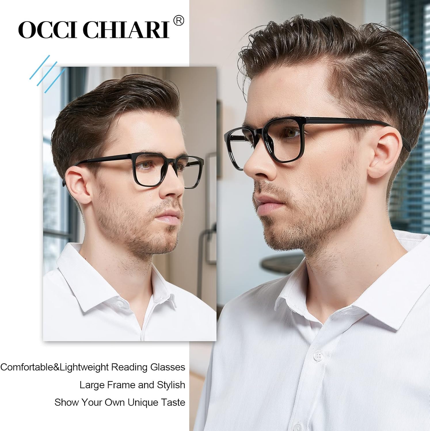 OCCI CHIARI Gafas de lectura XL para hombre, cabeza grande, cómodos lectores 1.0 1.25 1.5 1.75 2.0 2.25 2.5 2.75 3.0 3.5 4.0 5.0 6.0 (2.5x negro)