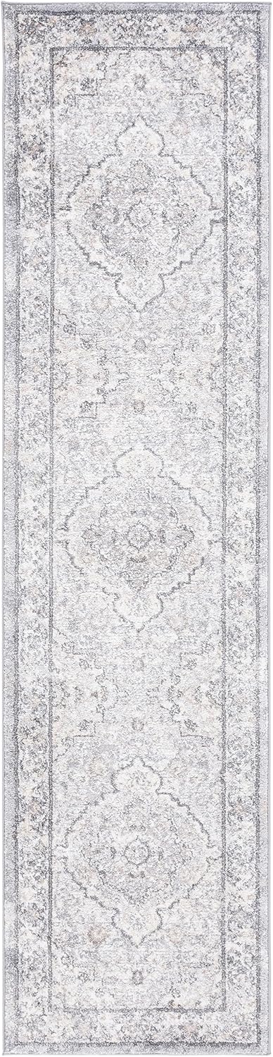 SAFAVIEH Opal Collection – Alfombra de pasillo de 2 pies 3 pulgadas x 9 pies, color gris y marfil, diseño oriental shabby chic, ideal para zonas de