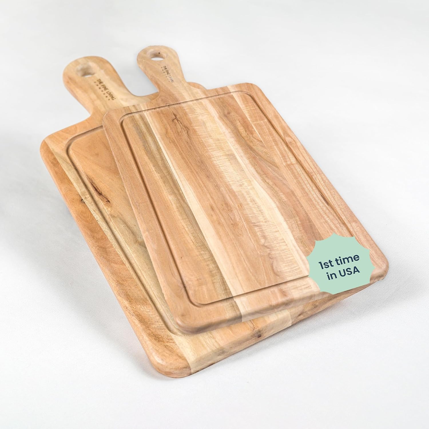 The Fine Living Co. Cutting Board, Neem Wood Chopping Board with Handle, 0.6″ Thick Board with Juice Grooves, Non-slip Board for Kitchen Countertop,