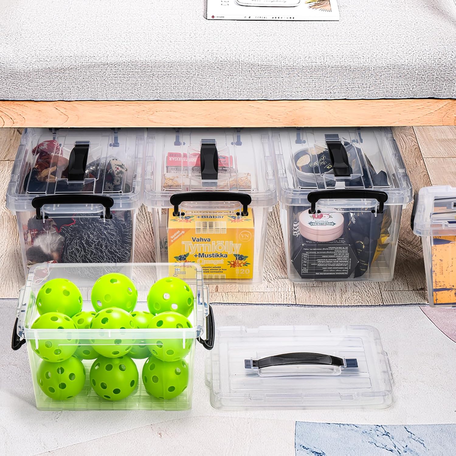 Nicunom Paquete de 4 cajas de almacenamiento transparentes de 6 cuartos de galón, contenedores de almacenamiento de plástico con tapas, caja de