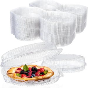 100 recipientes desechables de plástico de 9 pulgadas para tartas con tapas de bloqueo con bisagras, recipientes transparentes para flan con tapas, 100 recipientes desechables de plástico de 9 pulgadas para tartas con tapas de bloqueo con bisagras, recipientes transparentes para flan con tapas,