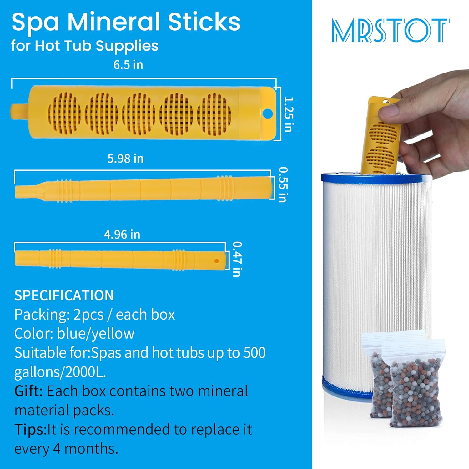 Natuer – Barra mineral para bañera de hidromasaje, barra mineral para bañera de hidromasaje, 2 varillas para productos químicos de bañera de