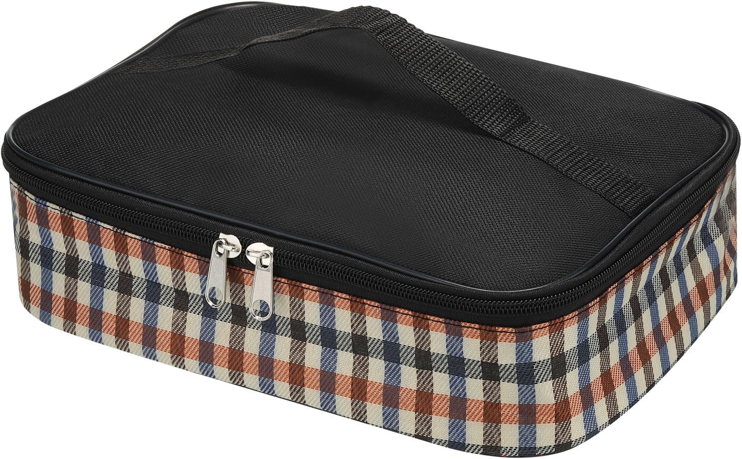 PATIKIL Bolsas de almuerzo aisladas de 10 x 7 x 3 pulgadas, bolsas Bento planas con patrón a cuadros, bolsas portátiles para alimentos, bolsas