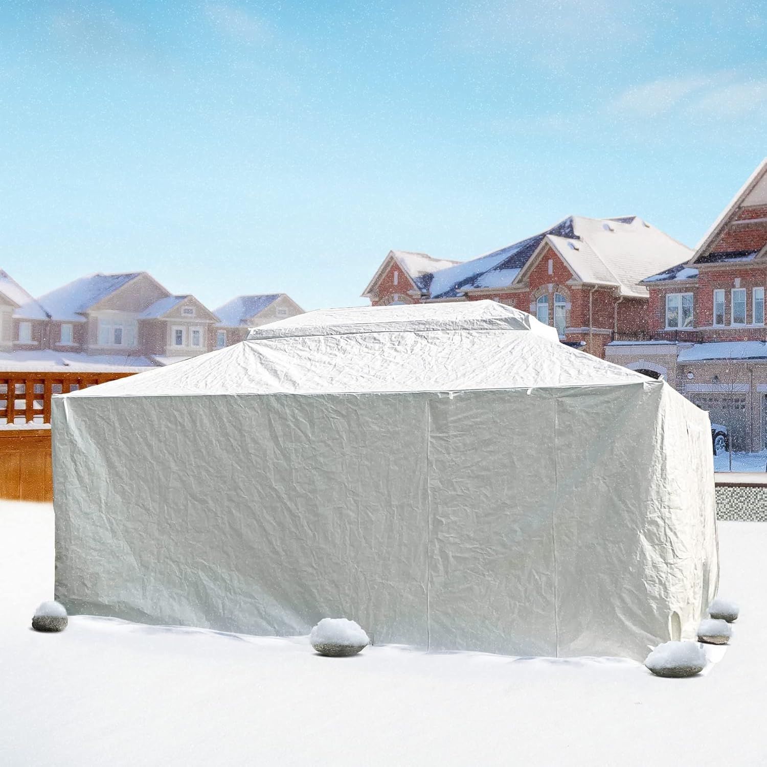 Domi Outdoor Living – Cubierta universal de invierno para cenadores de tapa dura, cubierta cerrada con paredes laterales y ventanas de malla,