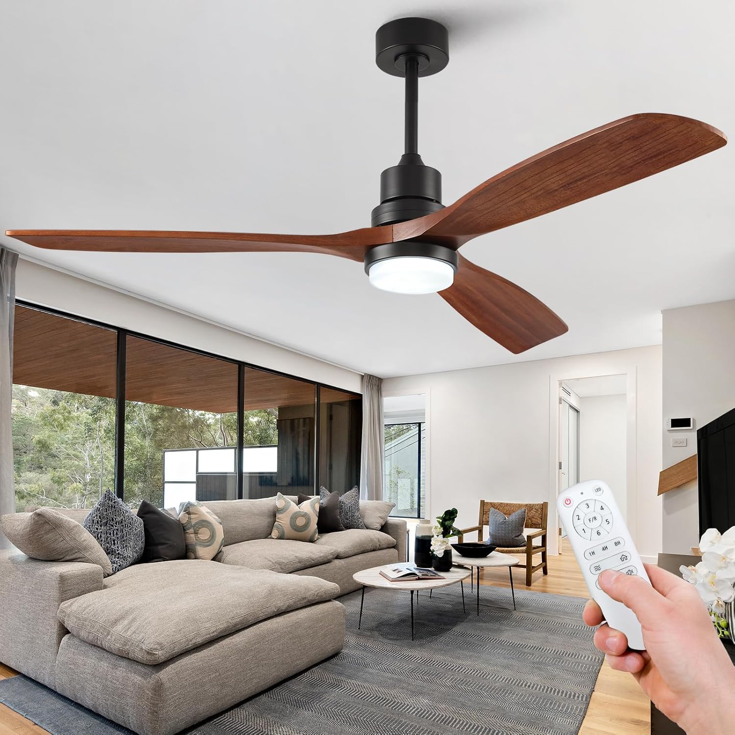 BOOMJOY Ventiladores de techo de 60 pulgadas con luces y control remoto, ventilador de techo para dormitorio, ventilador de techo grande para
