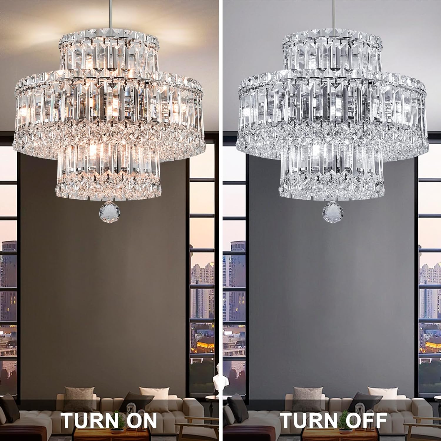 Candelabros de cristal, lámpara de cristal de 15 pulgadas para comedor, 8 luces de techo modernas cromadas, montaje empotrado, 3 neumáticos, lámpara