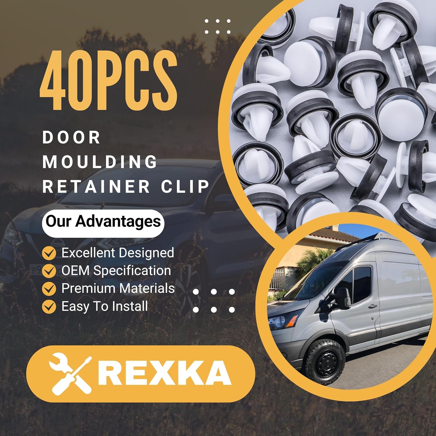 Rexka 40 piezas de retención de clip de moldeo de apertura de rueda compatible con Ford W716507-S300 Expedition EcoSport Transit 150 250 350