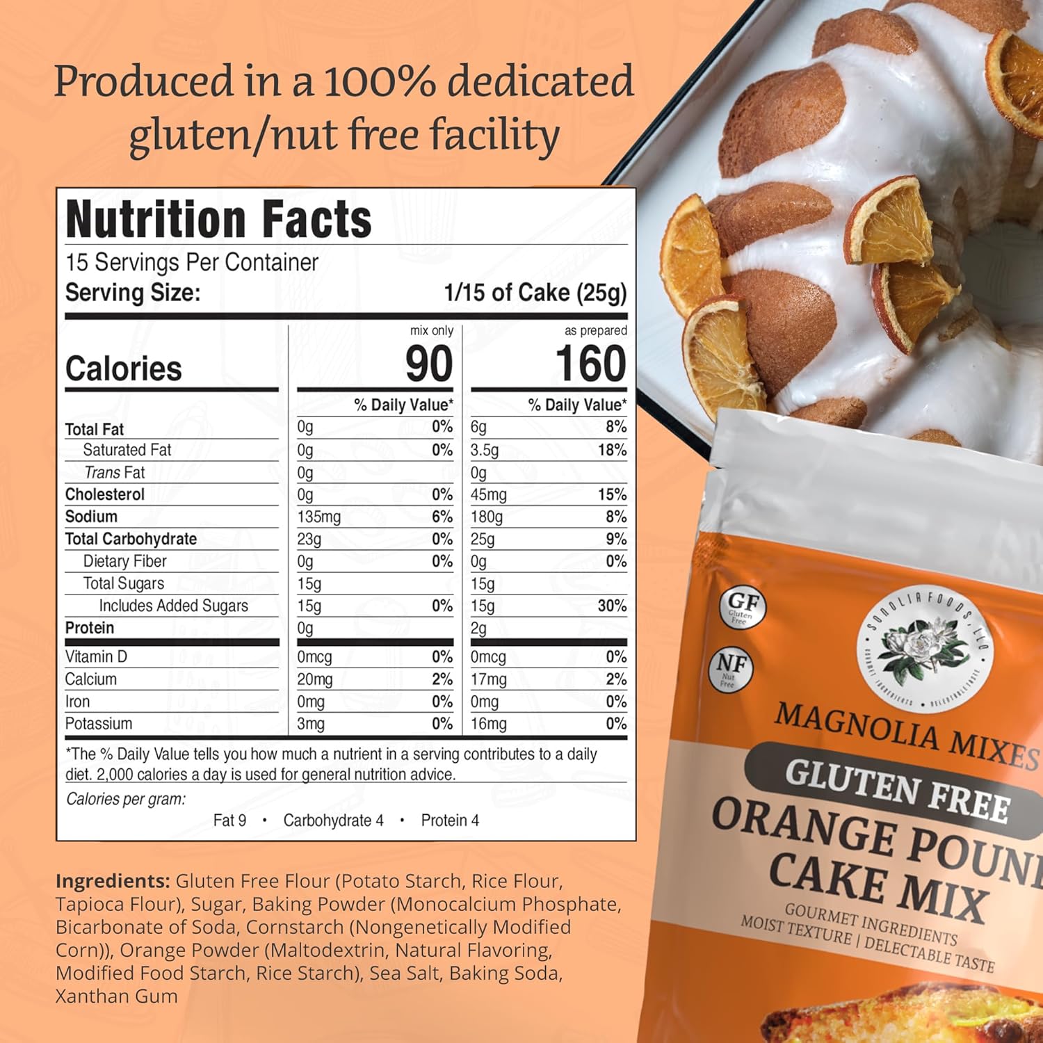Magnolia Mixes – Mezcla de pastel de libras de naranja sin gluten, paquete de 2 unidades (no paquete de 4)