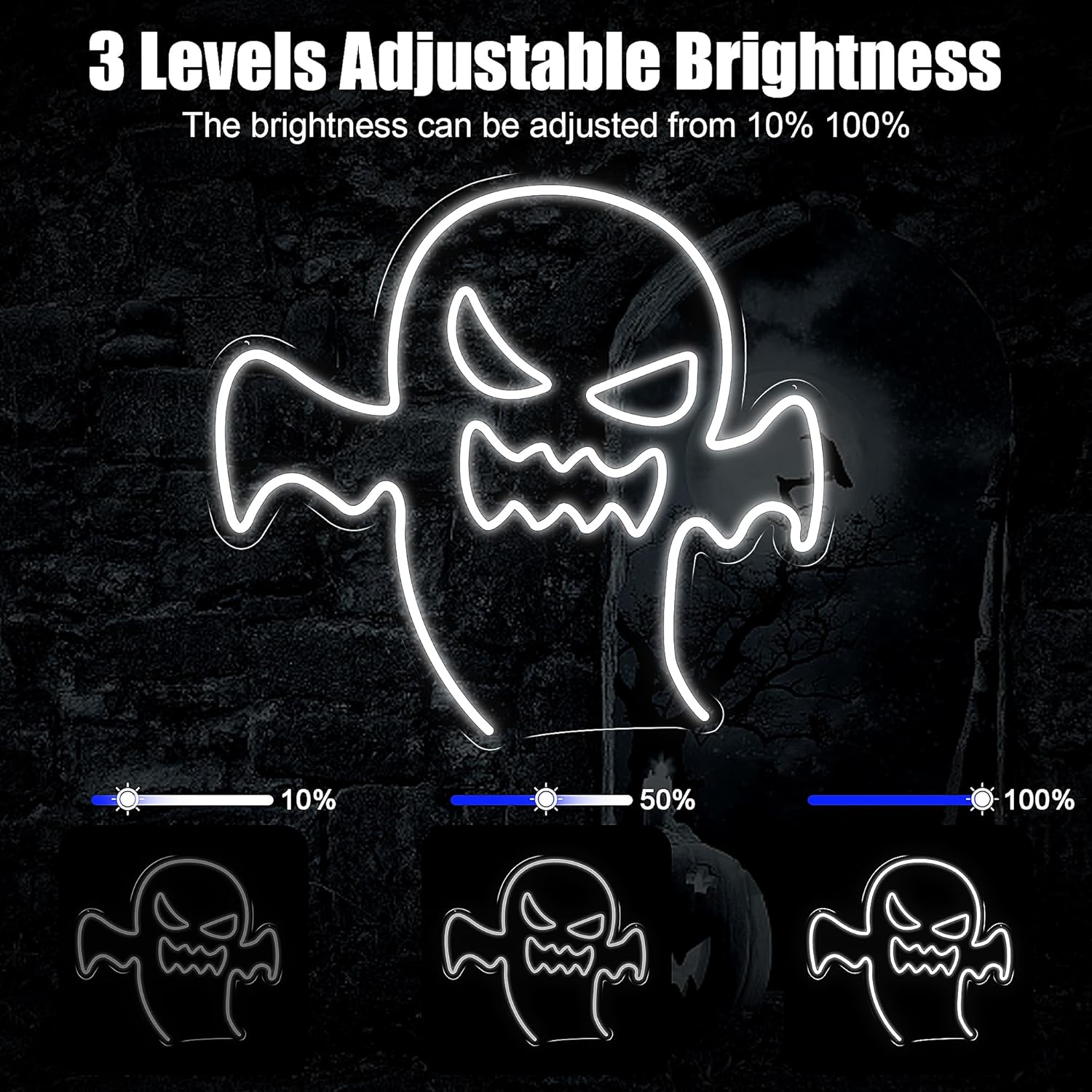 Letreros de neón de fantasmas navideños, luz de neón fantasma, luz de Halloween alimentada por USB para dormitorio, sala de estar, sala de juegos,