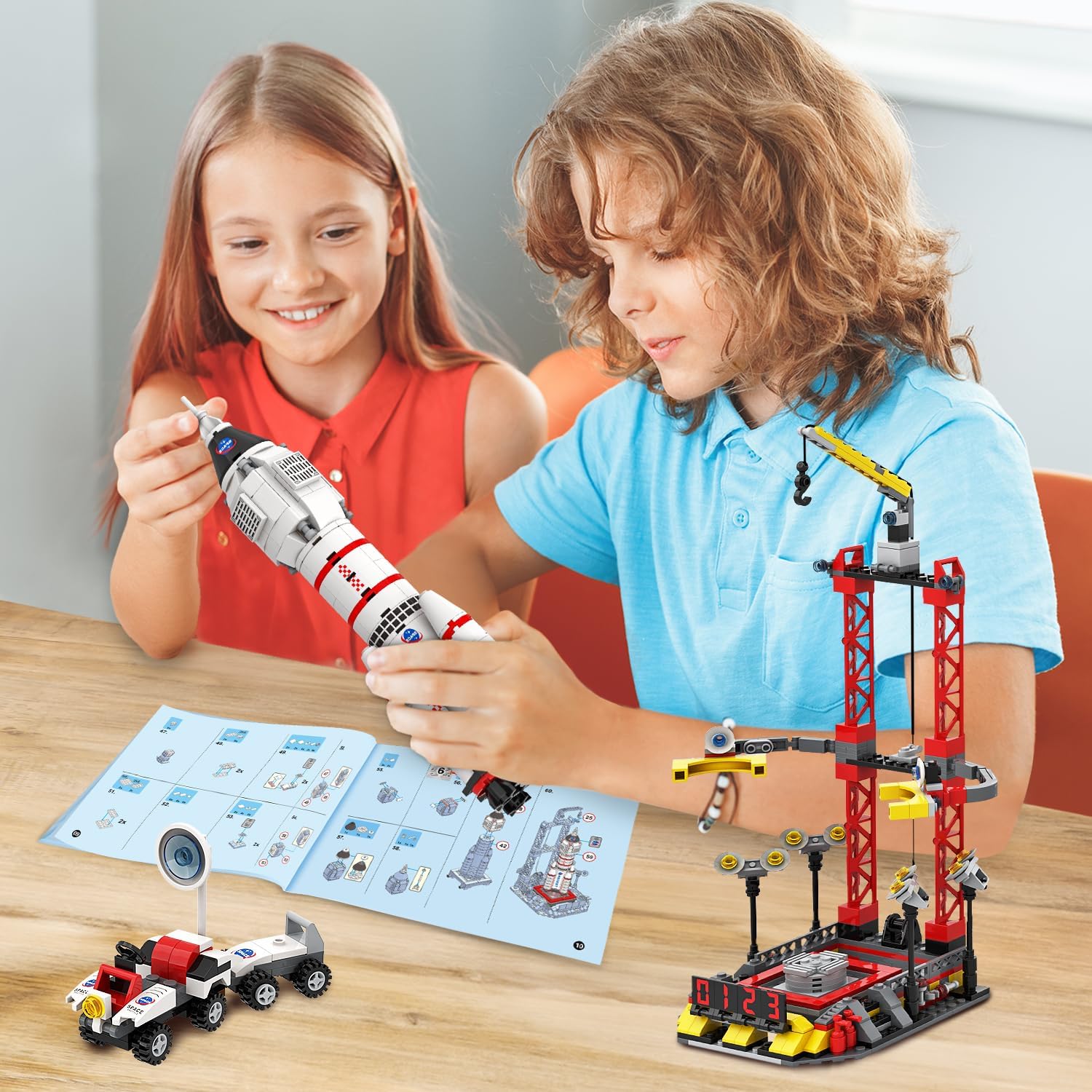 WishaLife City Space Exploration Rocket Toy – Juegos de bloques de construcción para niños de 6, 7, 8, 9, 10, 11, 12 años, Mars Rover, lanzador,