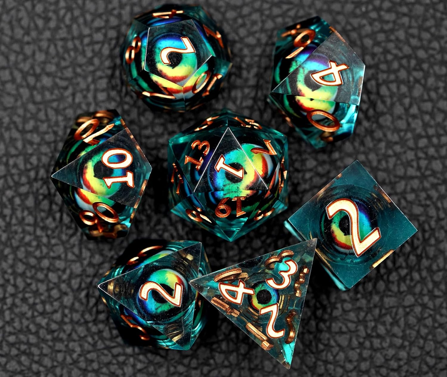 Juego de dados DND, juego de dados de globo ocular de dragón con caja, juego de dados poliédricos de borde afilado para juegos de rol de Dungeons