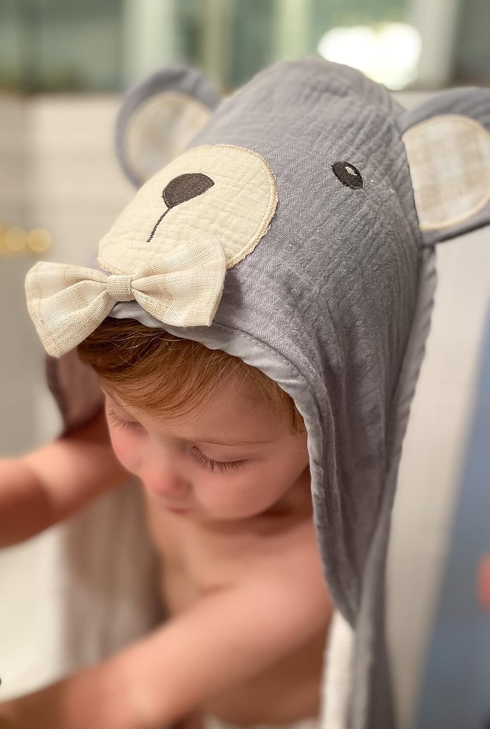 MON AMI Juego de toallas y toallas de algodón con capucha de oso de muselina de rizo con capucha para bebés, bebés, niños o niñas, de 0 a 18 meses.