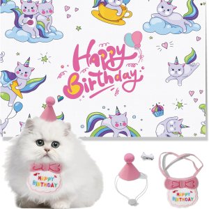 ManRule Suministros para fiesta de cumpleaños de gato, sombrero de gato, bandana de gato, telón de fondo de cumpleaños de gato decoraciones de ManRule Suministros para fiesta de cumpleaños de gato, sombrero de gato, bandana de gato, telón de fondo de cumpleaños de gato decoraciones de